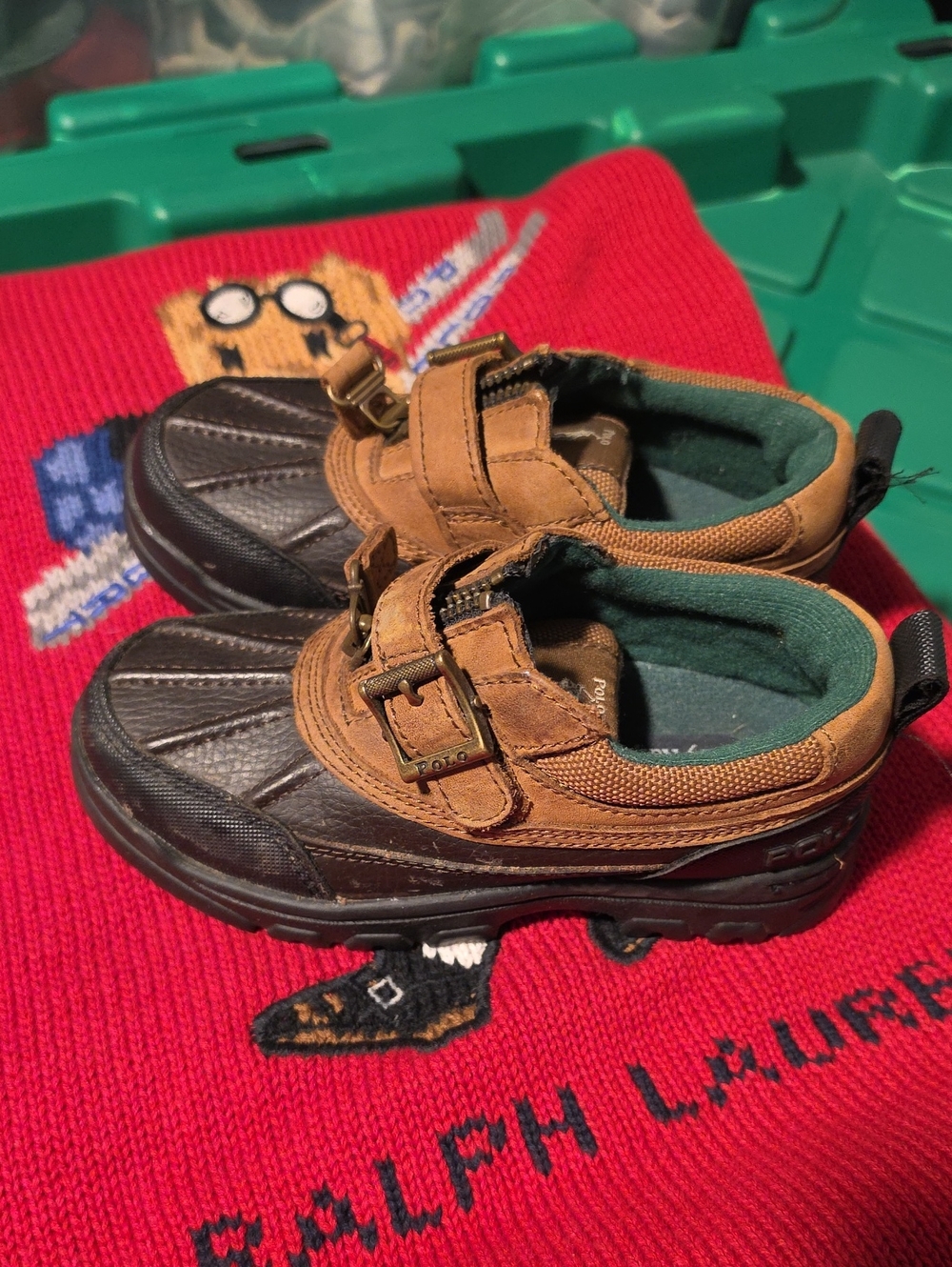 Vintage Polo Ralph Lauren Brown Duck Boots Zipper With Strap Slip On